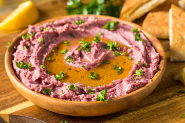 Homemade Purple Hummus with Olive Oil