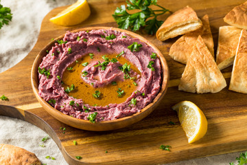 Homemade Purple Hummus with Olive Oil