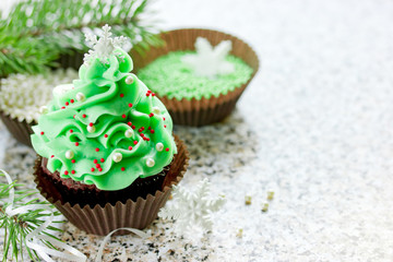 Christmas tree brownie cupcake
