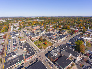 Fototapeta na wymiar Town Hall and Historic building aerial view in Needham, Massachusetts, USA.