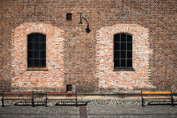 Benches outside old building