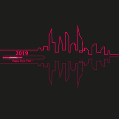 Obraz premium Happy new year 2019 with with an Abstract City Skyline with Loading Bar. Vector