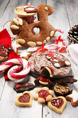cookies, nuts and gingerbread a christmas bakery concept. xmas cookies