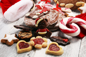 cookies, nuts and gingerbread a christmas bakery concept. xmas cookies