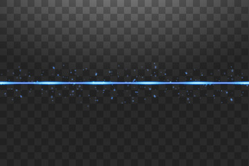Blue neon lines with light effects isolated on black transparent background. Vector illustration