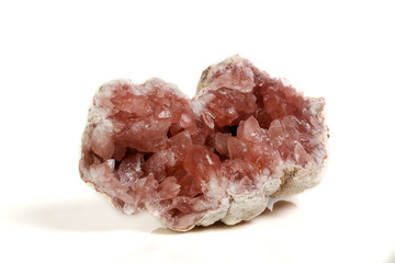 Macro mineral stone Pink Amethyst on a white background