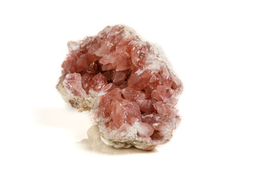 Macro mineral stone Pink Amethyst on a white background