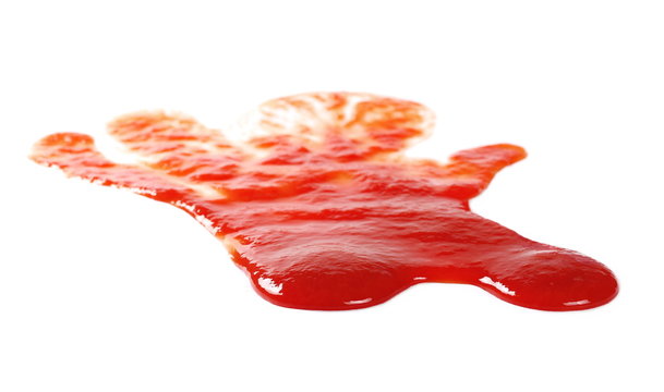 red ketchup splashes isolated on white background, tomato pure texture