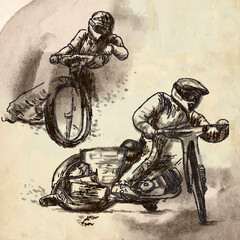 Speedway, motorcycle races - An hand drawn vector illustration