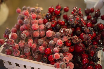 Christmas red berry decor. Holiday, winter, celebration and new year concept