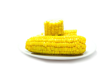 Boiled corn on white background