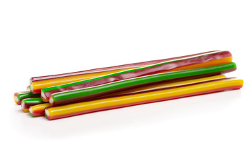 Jelly candy sticks on a white background. Isolation