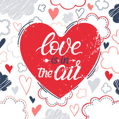 Happy Valentines Day - Hand painted lettering with different hearts.Romantic illustration perfect for design greeting cards, prints, flyers,posters,holiday invitations.Vector Valentines Day card.