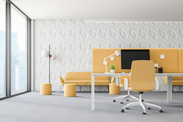 White and yellow loft office interior