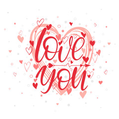 Happy Valentines Day - Hand painted lettering with different hearts.Romantic illustration perfect for design greeting cards, prints, flyers,posters,holiday invitations.Vector Valentines Day card.
