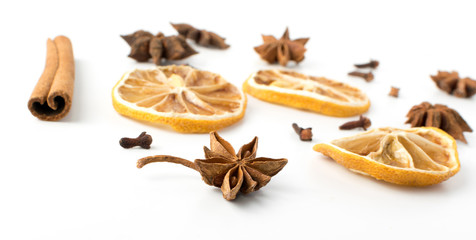 Dry spices for mulled wine isolated on white