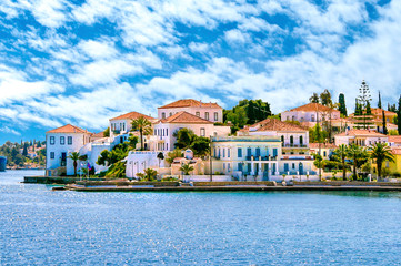 Buildings of Spetses island on Saronic gulf near Athens. Ideal travel destination for quiet...