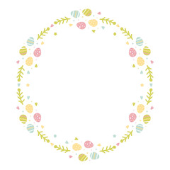 Cute pastel colors cartoon style round frame for spring, easter design isolated on white background.

