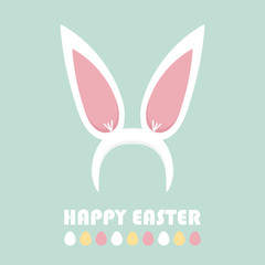 Happy Easter vector cartoon style card with bunny ears and easter eggs.