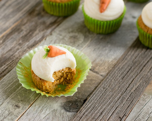 Carrot Cake Cupcake with Bite Taken