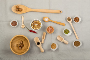 Composition from wooden spoons and various spices