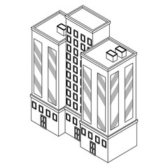 Company building isometric black and white