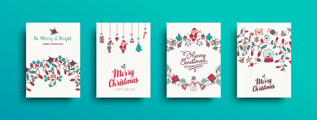Christmas and New Year cute hand drawn card set
