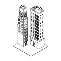 Company buildings isometric black and white
