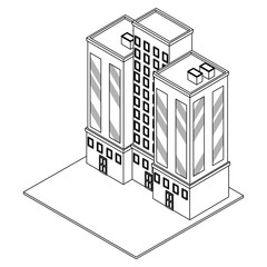Company building isometric black and white