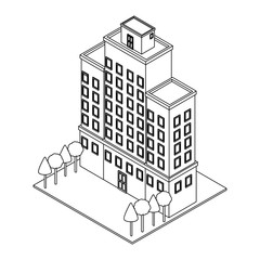Company building isometric black and white