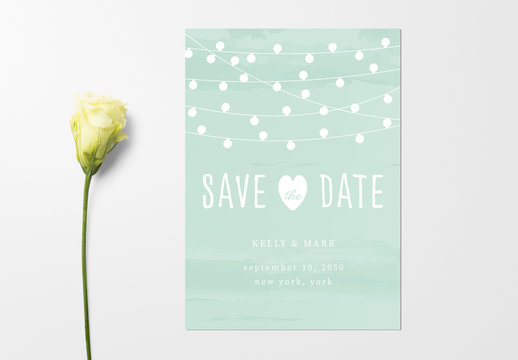 Wedding Invitation Layout with String of Lights Illustration