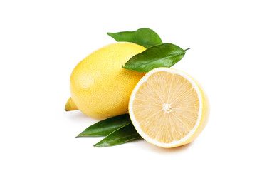 Fresh ripe lemons. Top view.  Isolated on white background.