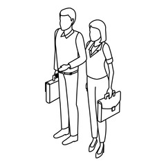 Business people isometric black and white