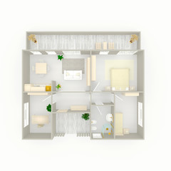 Fototapeta na wymiar 3d interior illustration rendering of furnished home apartment