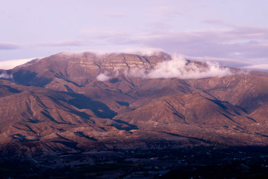 The Topa Topa Mountains in Clouds During the Pink Moment 