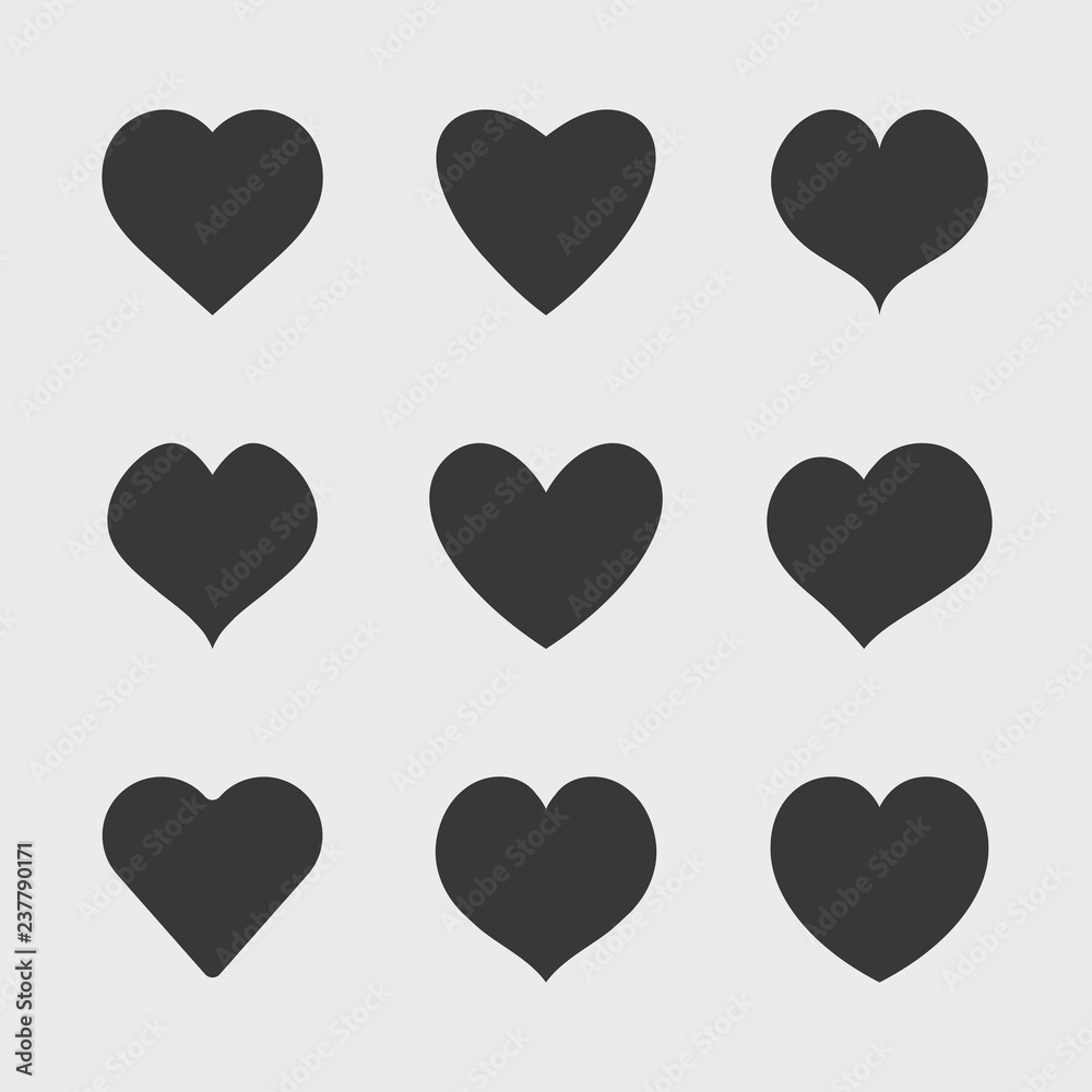 Poster vector black hearts icons set. simple symbols for your design.
