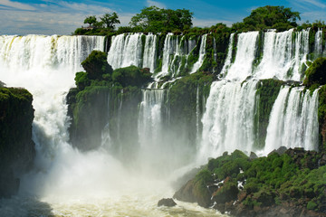 Cascade of Beautiful Iguazu Falls at the Side of Argentina