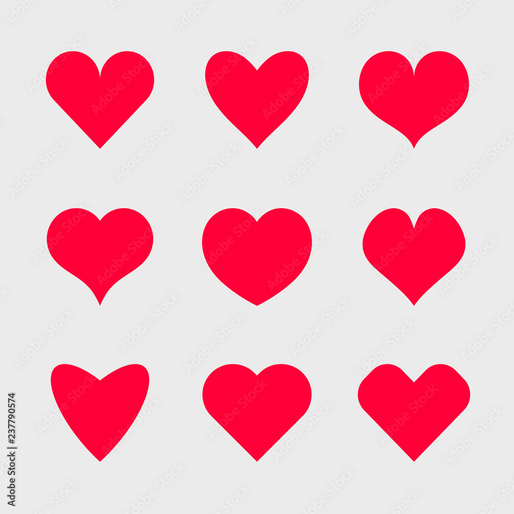Poster vector red hearts icons set. simple symbols for your design.
