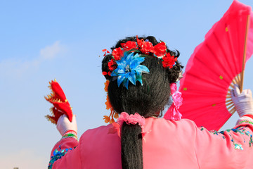 Chinese traditional style yangko folk dance performance headwear, China