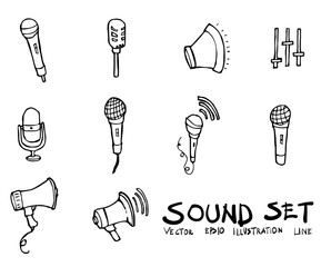 Set of Sound icon Drawing illustration Hand drawn doodle Sketch line vector eps10