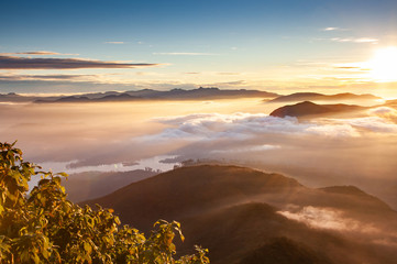 amazing sunrise seen from Sri Pada or Adam's Peak, Sri Lanka