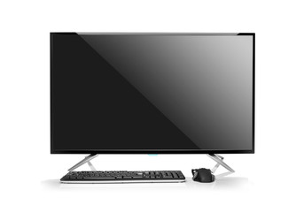 Fototapeta premium Desktop computer and keyboard and mouse on white.