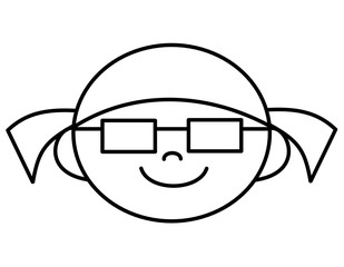 女の子メガネ口鼻(線画)