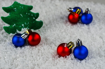 Christmas toys on the background of snow