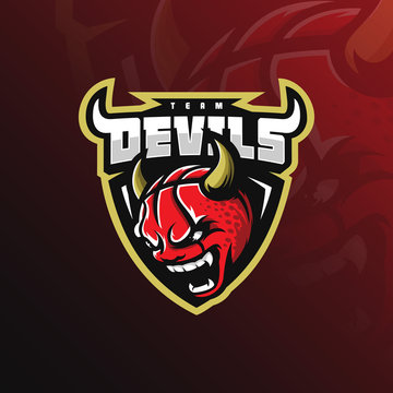 basketball mascot logo devil design vector with modern illustration concept style for badge, emblem and tshirt printing. angry devil basketball illustration with horns on the head.