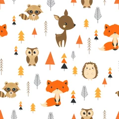 Aluminium Prints Little deer seamless pattern cute cartoon forest