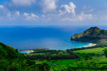 Fototapeta na wymiar Aerial view overlooking the tropical island of Kauai and the Pacific Ocean, Hawaii, USA