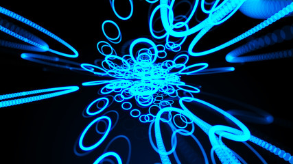 Abstract 3D big data visualization. Cybernetic machine, mechanism. Complexity and data flood of modern digital age. 3D rendering.