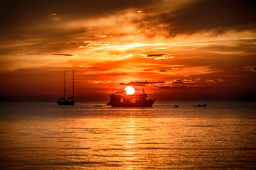 Scuba diving boat in sunset at Koh Tao island