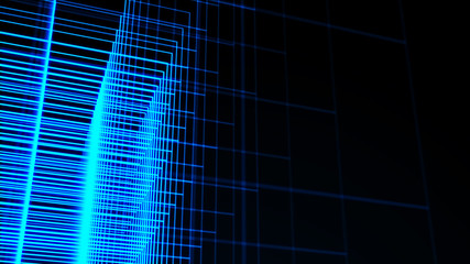 Abstract 3D big data visualization. Cybernetic machine, mechanism. Complexity and data flood of modern digital age. 3D rendering.